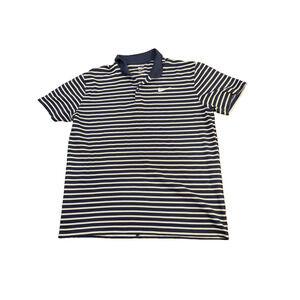 Nike Dri-FIT Mens Sz L Blue Striped Short Sleeve Golf Polo Shirt Active Casual